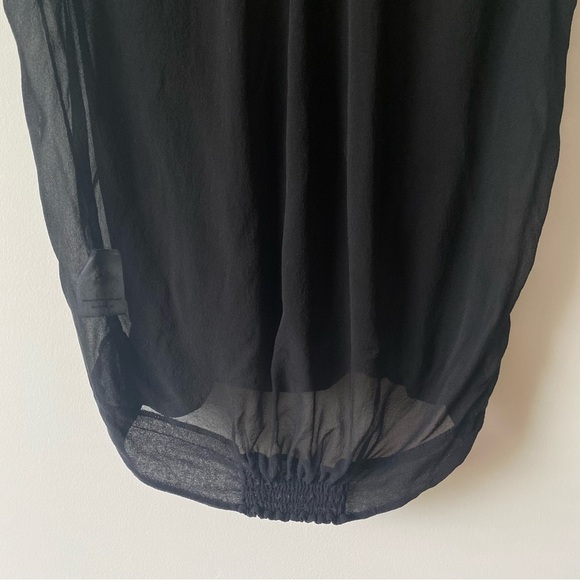 Monk & Lou 100% Silk V-Neck Band Collar Sheer Sleeveless Surplice Top - Picture 6 of 14